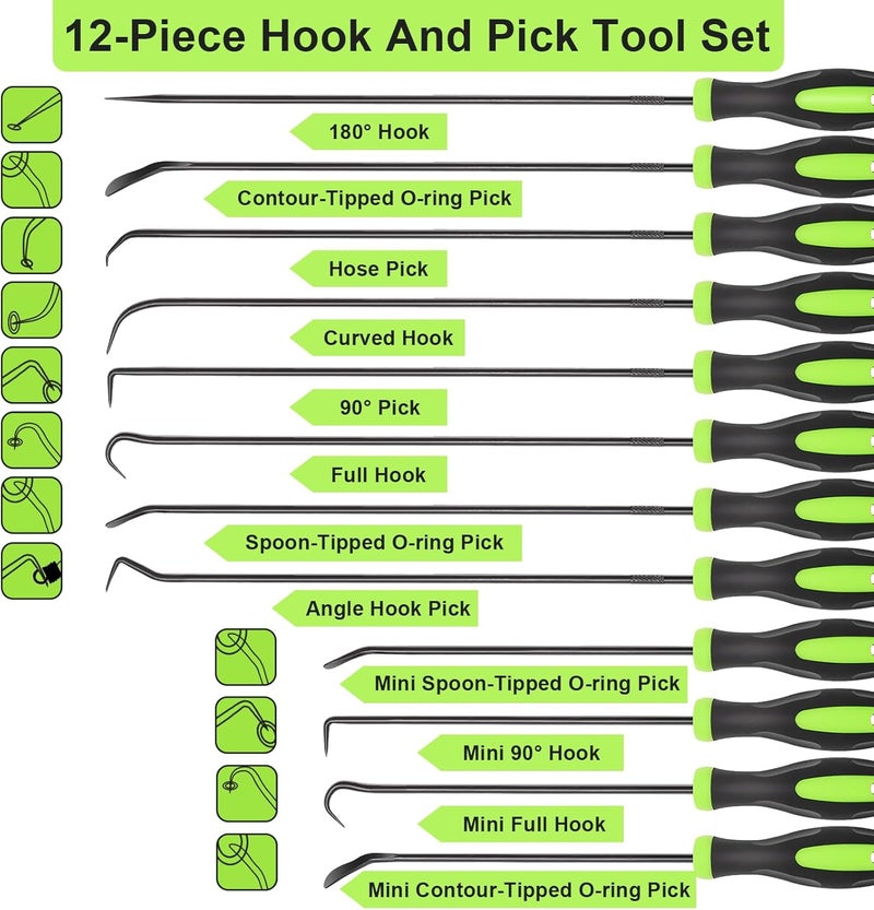Doaho 12PCS Automotive Hook and Pick Tool Set,Long & Mini Precision Puller Remover Tool Kit for Auto O-Ring,Seal & Gasket Removal,Mechanic Professional Tools,Car Repair Essentials - Image 3